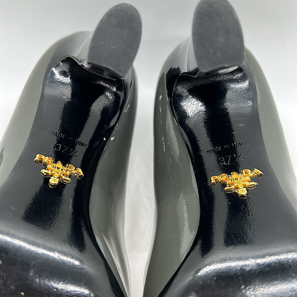 Prada Authenticated Black/Dark Gray Leather High Heels Shoes *Sz 37.5/US Sz 7.5* - Picture 10 of 11
